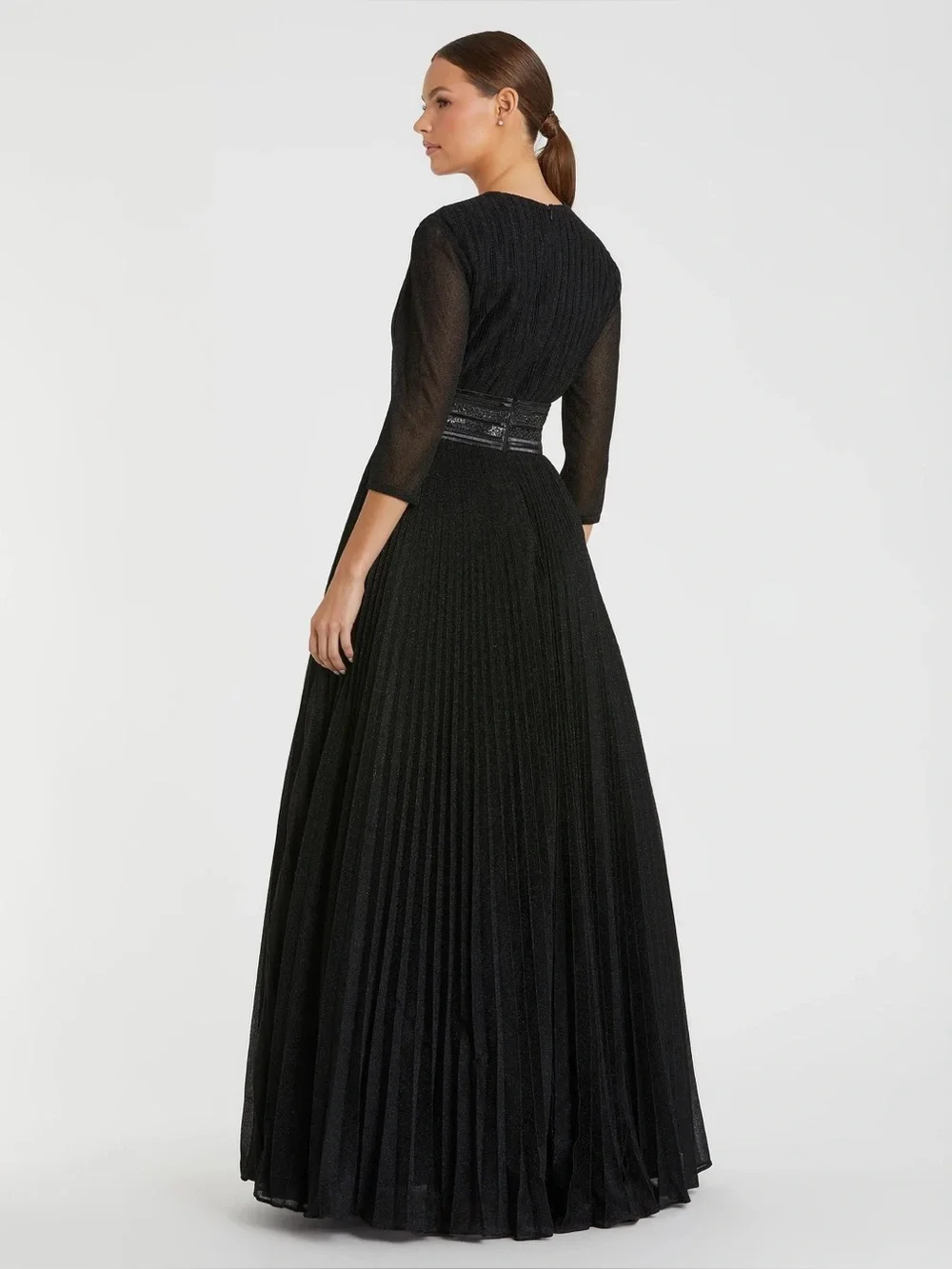 Mac Duggal Black Shimmering Pleated 3/4 Sleeve Ball Gown Size 6 and 4 - Picture 2 of 7